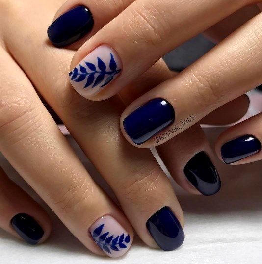 Uñas Azul Oscuro Decoradas (2)