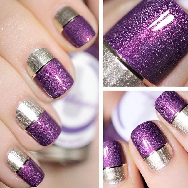 decoracion de uñas violeta y plata