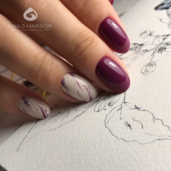 Uñas Decoradas Vino Con Dorado (5)