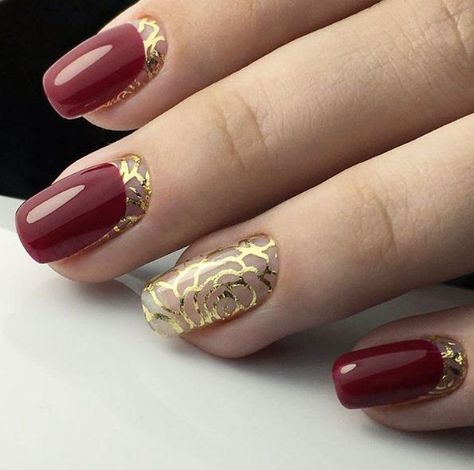 Uñas Vino Con Dorado (2)